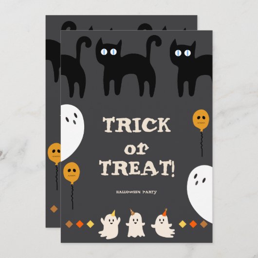 Trick oder Treat Ghost und Black Cat Halloween-Par Einladung (Vorne/Hinten)
