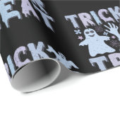 Trick oder Treat Ghosts Niedliches Schwarzes Hallo Geschenkpapier (Rolleneckpunkt)