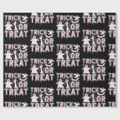Trick oder Treat Ghosts Niedliches Schwarzes Hallo Geschenkpapier (Flach)
