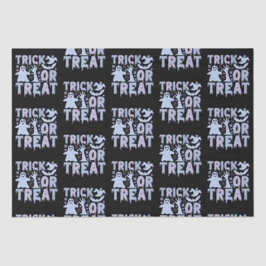 Trick oder Treat Ghosts Niedliches Schwarzes Hallo Seidenpapier (Vorderseite)