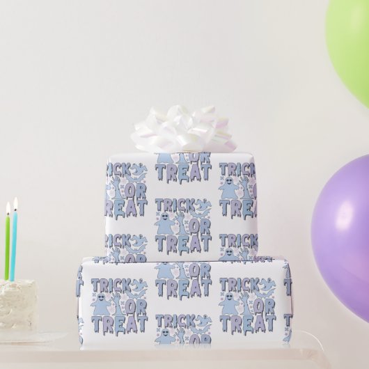Trick oder Treat Ghosts Niedliches weißes Hallowee Geschenkpapier (Partygeschenke)