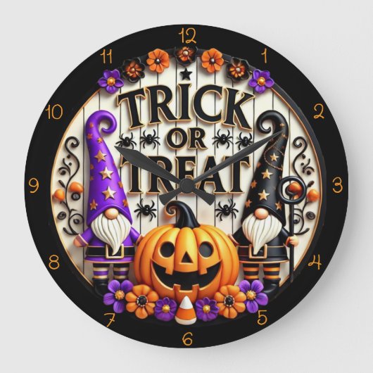 Trick oder Treat Gnome Große Wanduhr (Vorderseite)