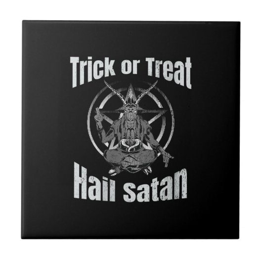 Trick oder Treat Hail Satan Pentagram Ziege Fliese (Vorderseite)