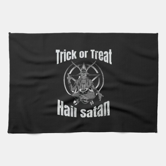 Trick oder Treat Hail Satan Pentagram Ziege Geschirrtuch (Horizontal)