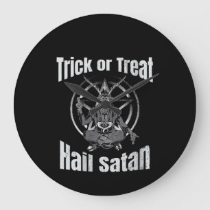 Trick oder Treat Hail Satan Pentagram Ziege Große Wanduhr