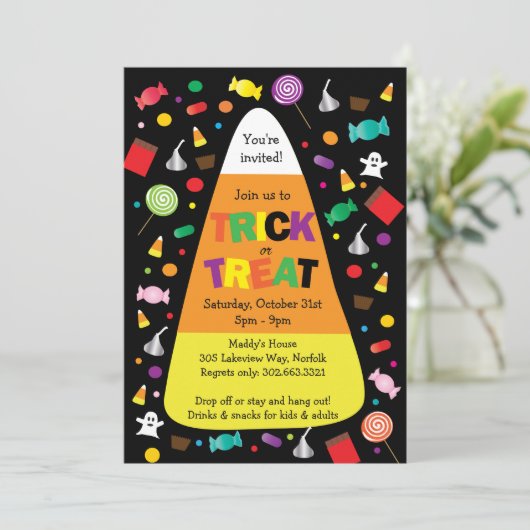 Trick oder Treat Halloween Candy Einladung (Stehend Vorderseite)