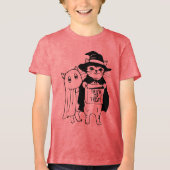 Trick oder Treat Halloween Cat Witch Ghost Tri-Blend Shirt (Vorderseite)