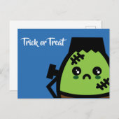 Trick oder Treat - Halloween - Egg Frankenstein Einladungspostkarte (Vorne/Hinten)