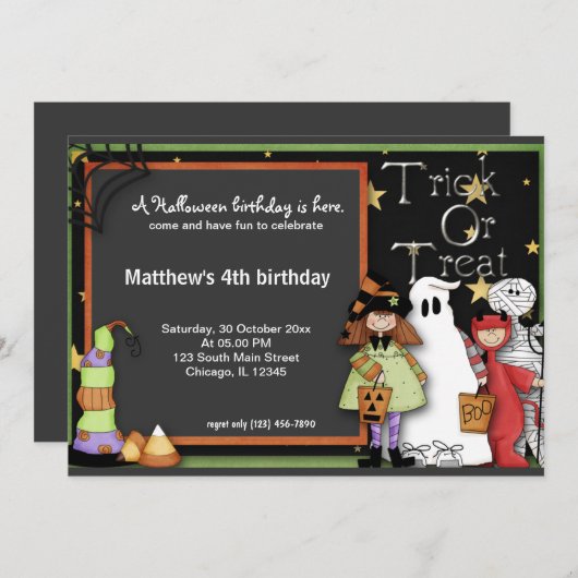 Trick oder Treat Halloween Einladung (Vorne/Hinten)