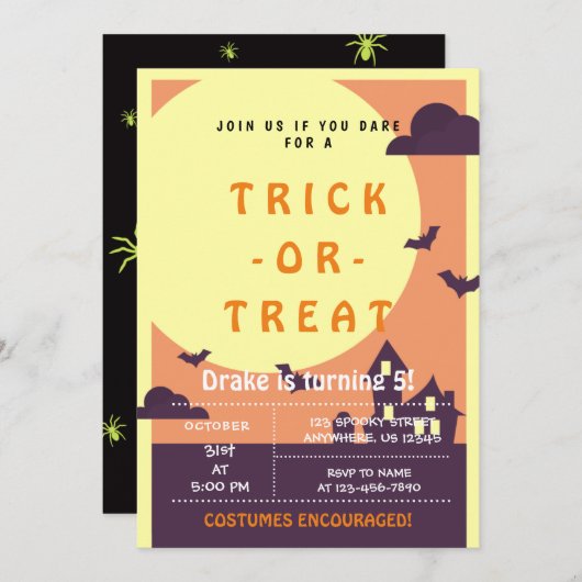 Trick oder Treat, Halloween-Fledermäuse, spöttisch Einladung (Vorne/Hinten)