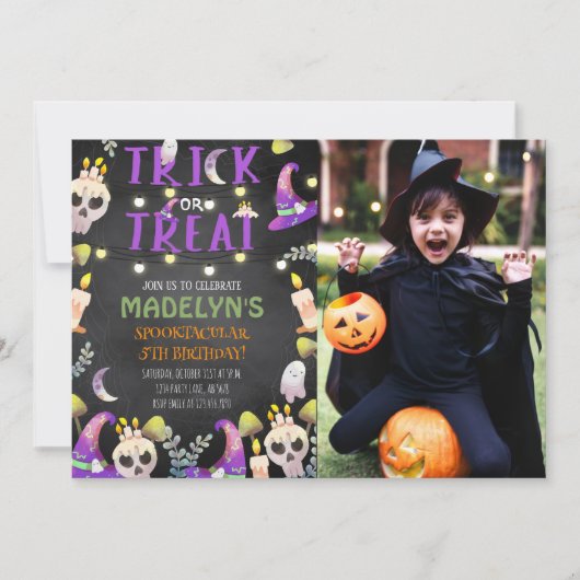Trick oder Treat Halloween-Foto Einladung (Vorderseite)