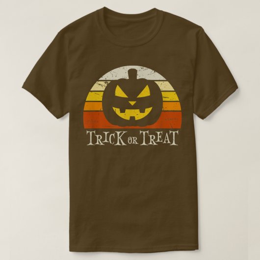 Trick oder Treat Halloween gestörter Retro-Sonnenu T-Shirt (Design vorne)
