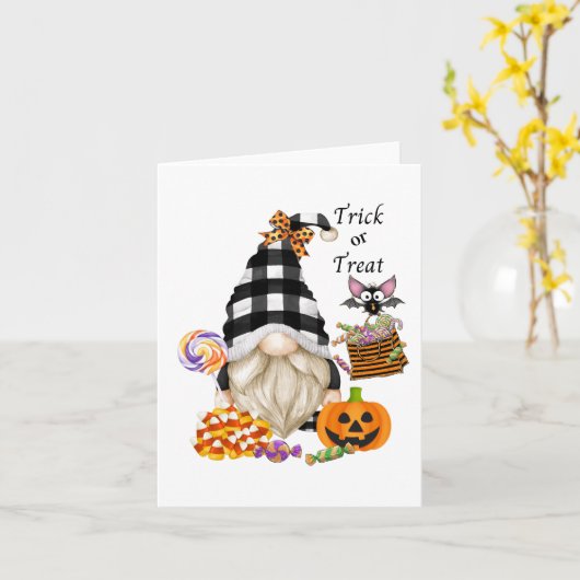 Trick oder Treat Halloween Gnome Paper Karte (Gelbe Blume)