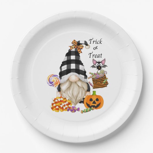 Trick oder Treat Halloween Gnome Pappteller (Vorderseite)