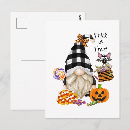 Trick oder Treat Halloween Gnome Postkarte (Vorne/Hinten)