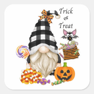 Trick oder Treat Halloween Gnome Quadratischer Aufkleber