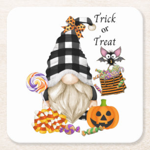 Trick oder Treat Halloween Gnome Rechteckiger Pappuntersetzer