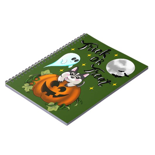 Trick oder treat Halloween-Hündin Notizblock (Linke Seite)