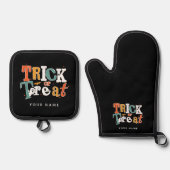 Trick oder Treat Halloween-Individuelle Name Ofenhandschuh & Topflappen-Set (Vorderseite)