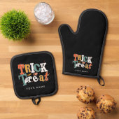 Trick oder Treat Halloween-Individuelle Name Ofenhandschuh & Topflappen-Set (Oben Unten)