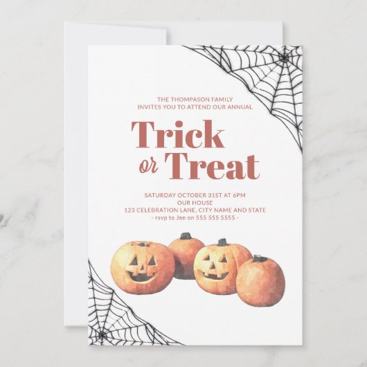Trick oder Treat Halloween Minimalistische Pumpkin Einladung (Vorderseite)