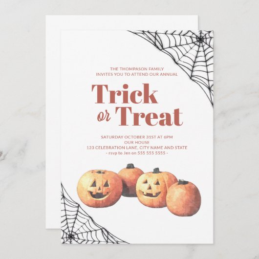 Trick oder Treat Halloween Minimalistische Pumpkin Einladung (Vorne/Hinten)