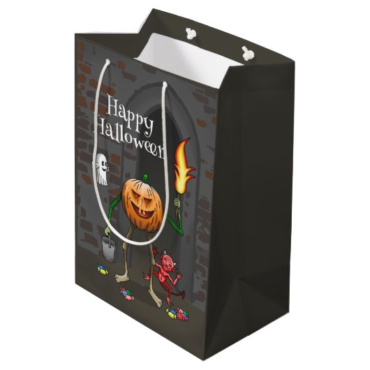 Trick oder Treat Halloween Mittlere Geschenktüte (Rückseite Schrägansicht)