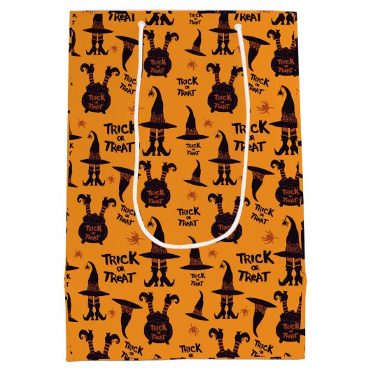 Trick oder Treat Halloween niedlich orange Mittlere Geschenktüte (Rückseite)
