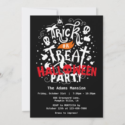 Trick oder Treat Halloween-Party Einladung (Vorderseite)