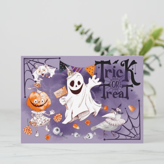 Trick oder Treat! Halloween-Party Einladung (Stehend Vorderseite)