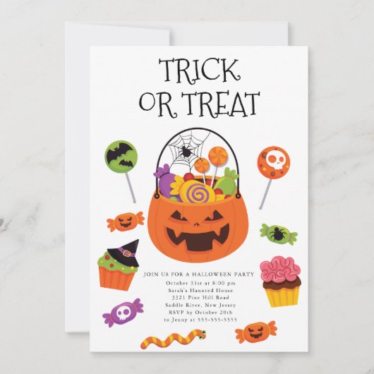 Trick oder Treat Halloween-Party Einladung (Vorderseite)