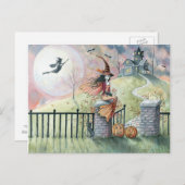 Trick oder Treat Halloween Postcard Hexenkatze Postkarte (Vorne/Hinten)