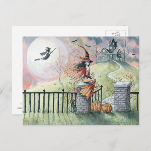 Trick oder Treat Halloween Postcard Hexenkatze Postkarte (Vorne/Hinten)