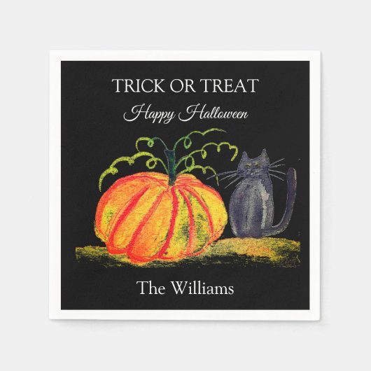 Trick oder Treat Halloween Pumpkin Cat Niedlich Serviette (Vorderseite)