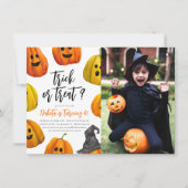 Trick oder Treat Halloween Pumpkin Foto Geburtstag Einladung (Vorderseite)