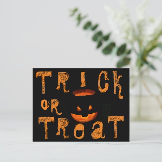 Trick oder Treat Halloween Pumpkin Postkarte (Stehend Vorderseite)