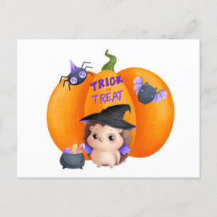 Trick oder Treat Halloween Pumpkin und Igel Postkarte