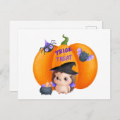Trick oder Treat Halloween Pumpkin und Igel Postkarte (Vorne/Hinten)