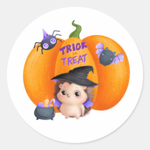Trick oder Treat Halloween Pumpkin und Igel Runder Aufkleber