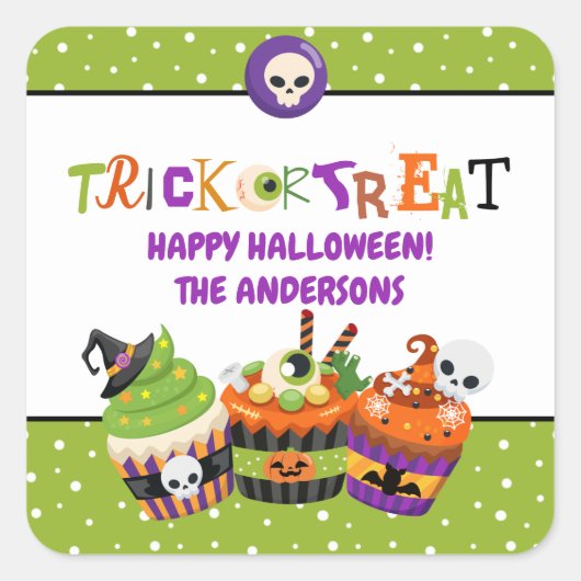 Trick oder Treat Halloween Quadratischer Aufkleber (Vorderseite)