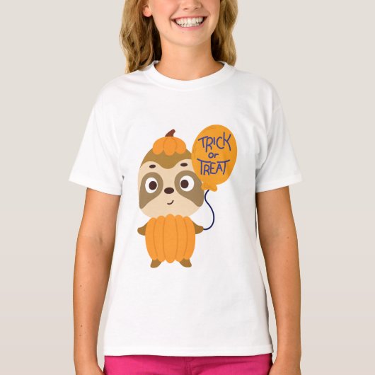 Trick oder Treat Halloween Sloth Pumpkin Kids Shir T-Shirt (Vorderseite)