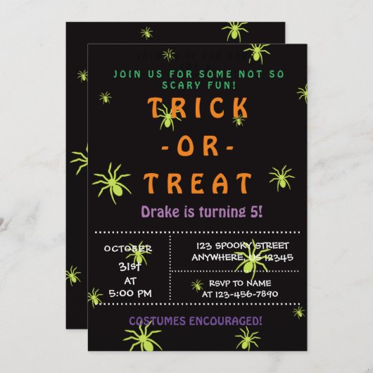 Trick oder Treat, Halloween Spinnen, Spooky Einladung (Vorne/Hinten)
