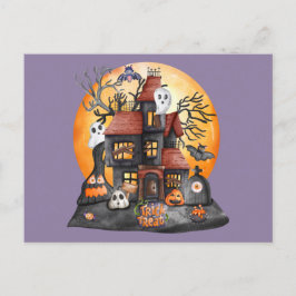 Trick oder Treat Halloween Spuk House-Ansammlung Feiertagspostkarte