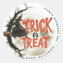 Trick oder Treat Halloween Vintager Hexenaufkleber