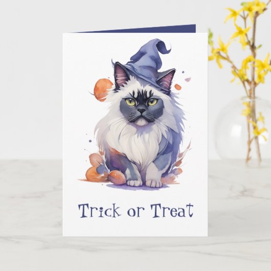 Trick oder Treat Halloween-Wildkatze Karte (Gelbe Blume)