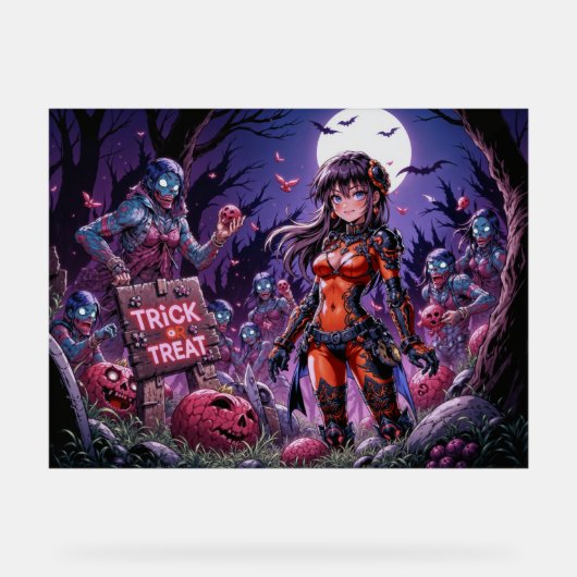 Trick oder Treat Halloween Zombies geben das Gehir Acrylschild (Vorderseite)