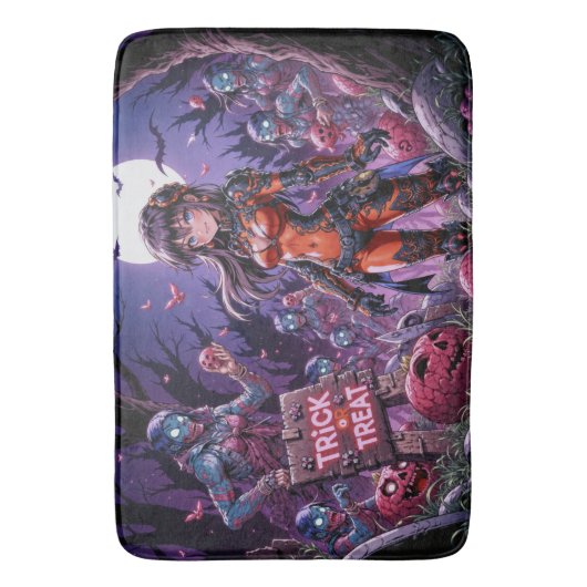 Trick oder Treat Halloween Zombies geben das Gehir Badematte (Vorderseite Vertikal)