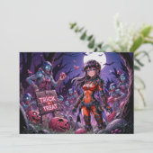 Trick oder Treat Halloween Zombies geben das Gehir Einladung (Stehend Vorderseite)