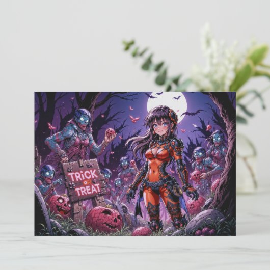 Trick oder Treat Halloween Zombies geben das Gehir Einladung (Stehend Vorderseite)