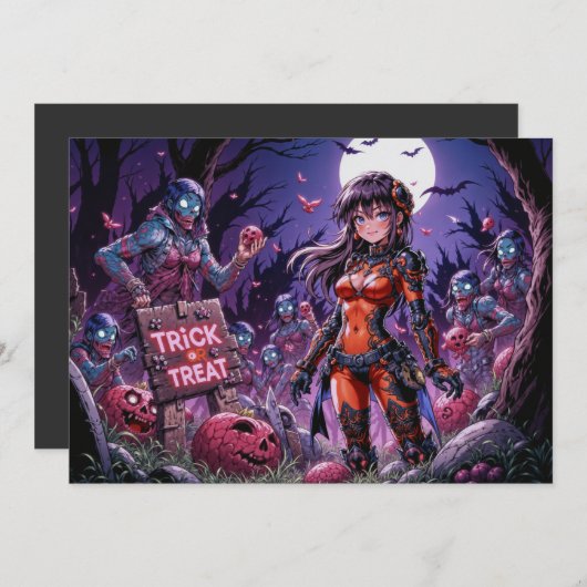 Trick oder Treat Halloween Zombies geben das Gehir Einladung (Vorne/Hinten)